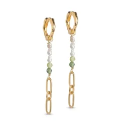 Abigail Hoops Kaki Green, Light Green, Pearls