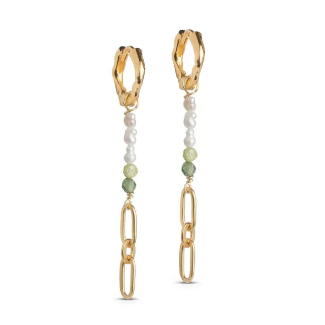 Abigail Hoops Kaki Green, Light Green, Pearls