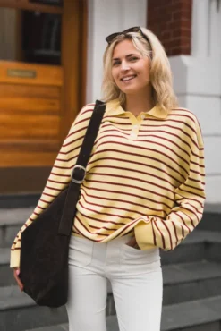 Adanne Polo Knit Stripe Yellow/Rust