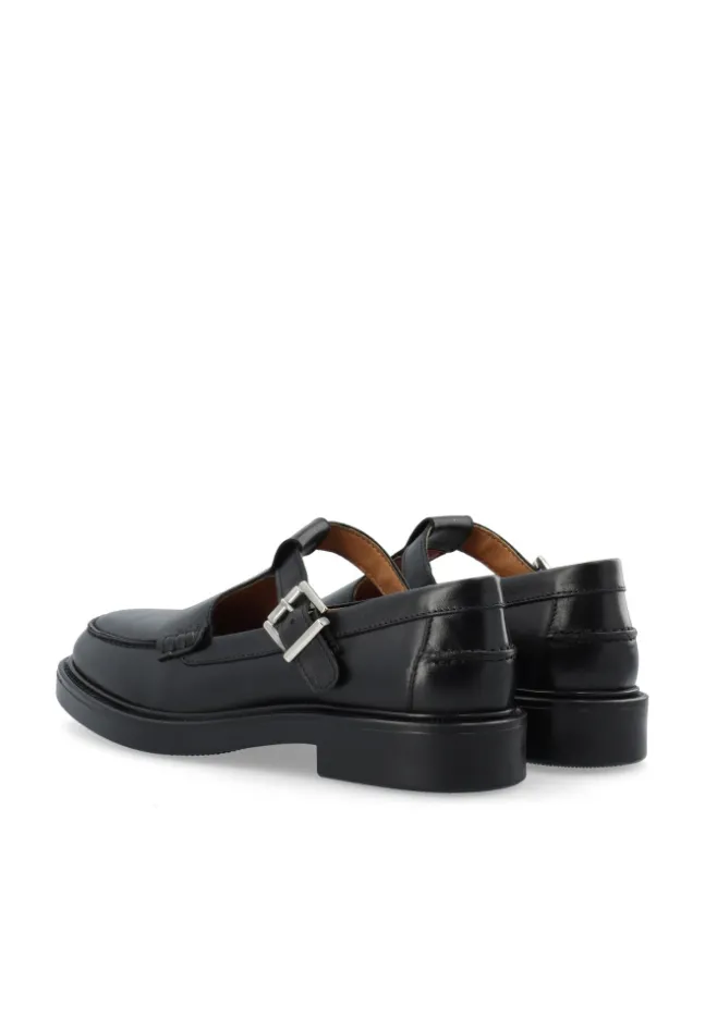 Adda Moc Toe T-Strap Pull Up Leather Black