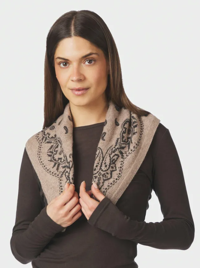 Adelina Paisley Knit Scarf Beige Melange