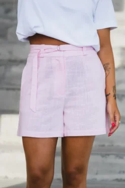 Agana HW Linen Blend Mini Shorts Pink Lady