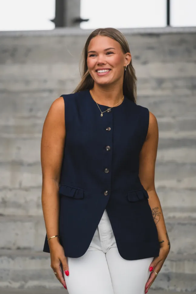 Agana Linen Blend Waistcoat Navy Blazer