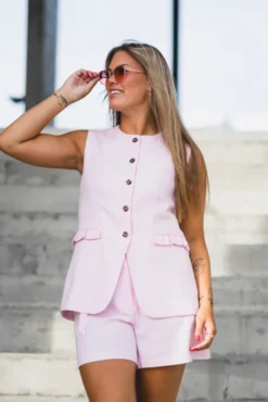 Agana Linen Blend Waistcoat Pink Lady