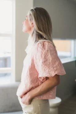 Aisa Soft Brocade Blouse Light Pink