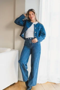 Alia LS Embroidery Denim Jacket Dark Blue Denim