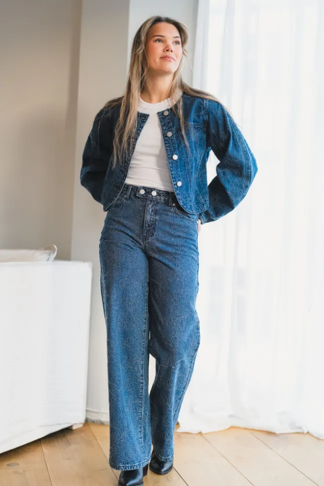 Alia MW Embroidery Wide Jeans Dark Blue Denim