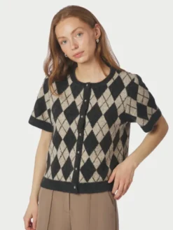 Allestar Check Knit Cardigan Beige