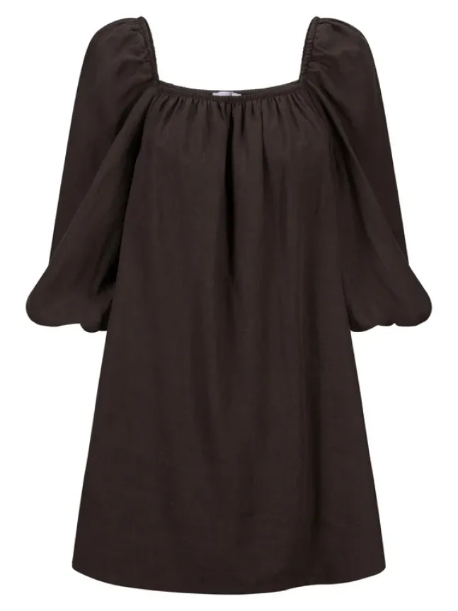 Alma Linen Dress Dark Brown