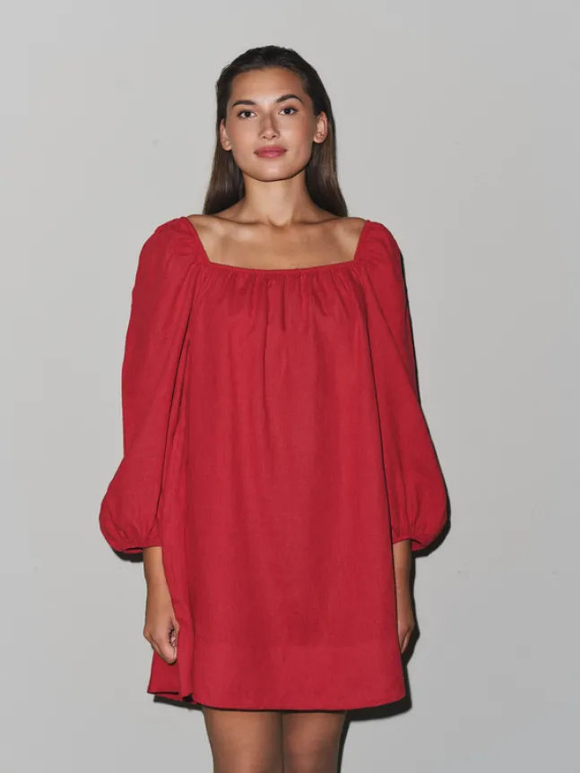 Alma Linen Dress Red