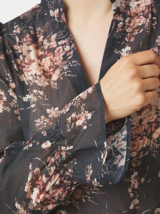Amara Garden Flower Blouse Dark Navy