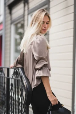 Amara Heavy Sateen Bedaz Blouse Dark Taupe