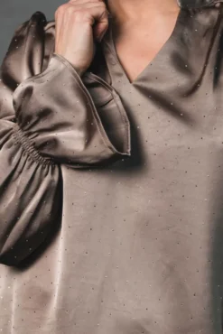 Amara Heavy Sateen Bedaz Blouse Dark Taupe
