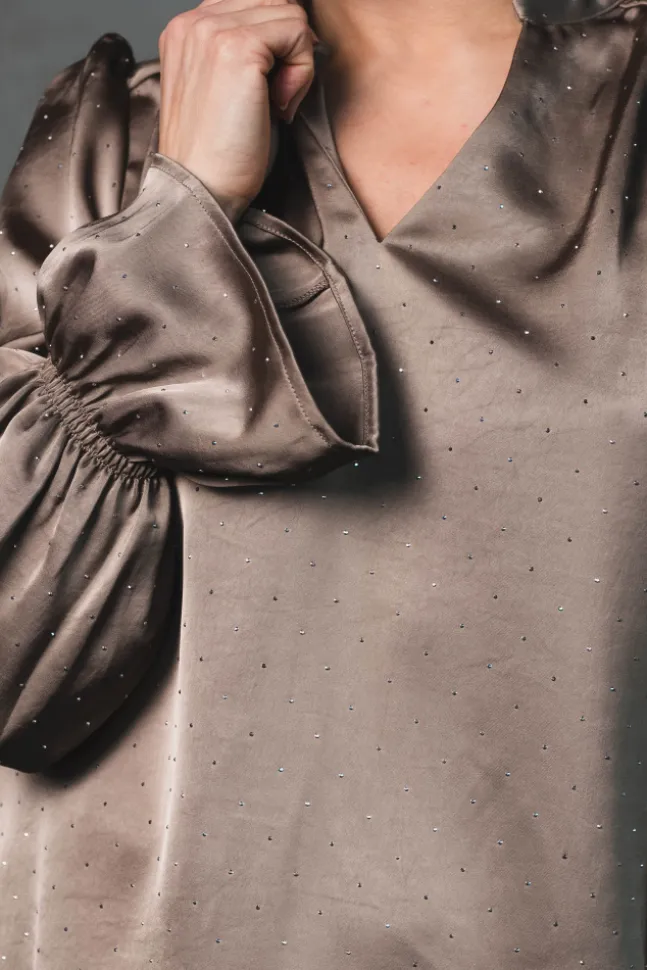 Amara Heavy Sateen Bedaz Blouse Dark Taupe