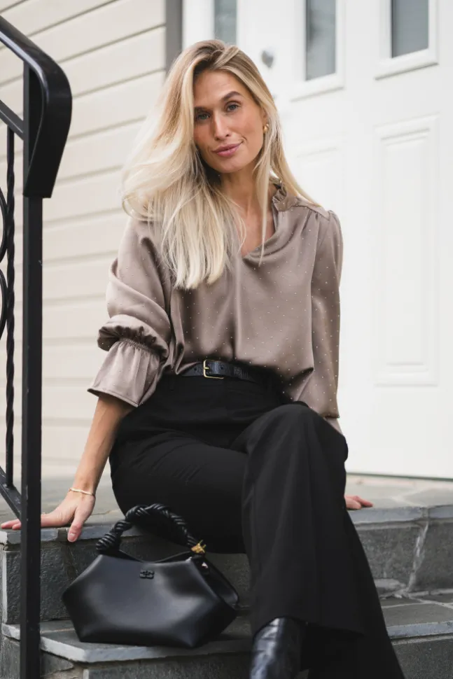 Amara Heavy Sateen Bedaz Blouse Dark Taupe