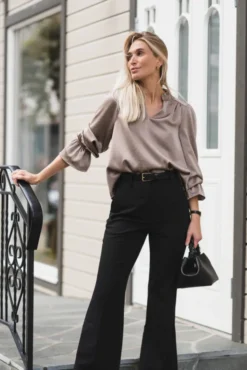 Amara Heavy Sateen Bedaz Blouse Dark Taupe