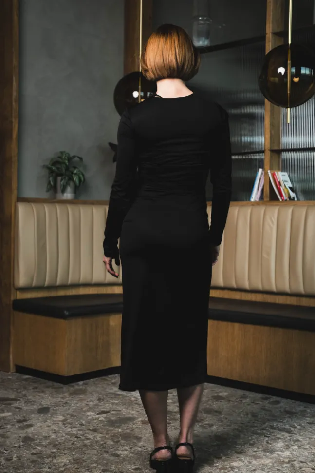 Amela Embellished Jersey Midi Dress Black