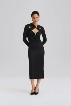 Amela Embellished Jersey Midi Dress Black