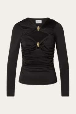 Amela Embellished Long Sleeve Jersey Top Black