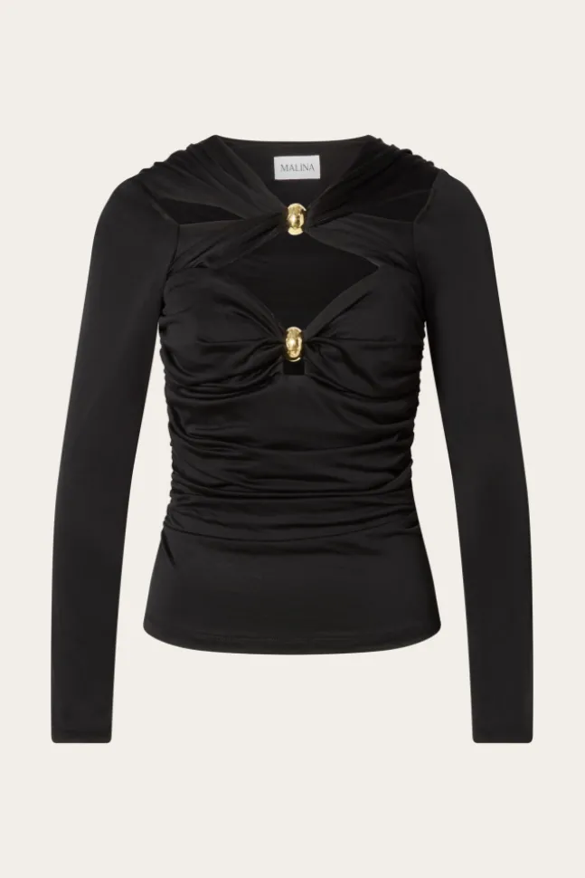 Amela Embellished Long Sleeve Jersey Top Black