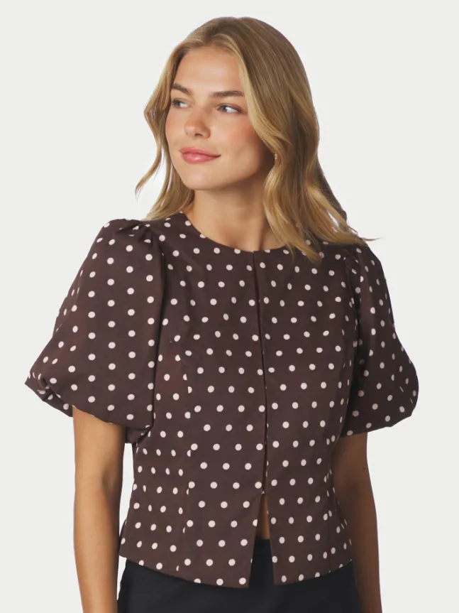 Anela Dot Blouse Brown
