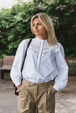 Aneliah C Poplin Emb Blouse White