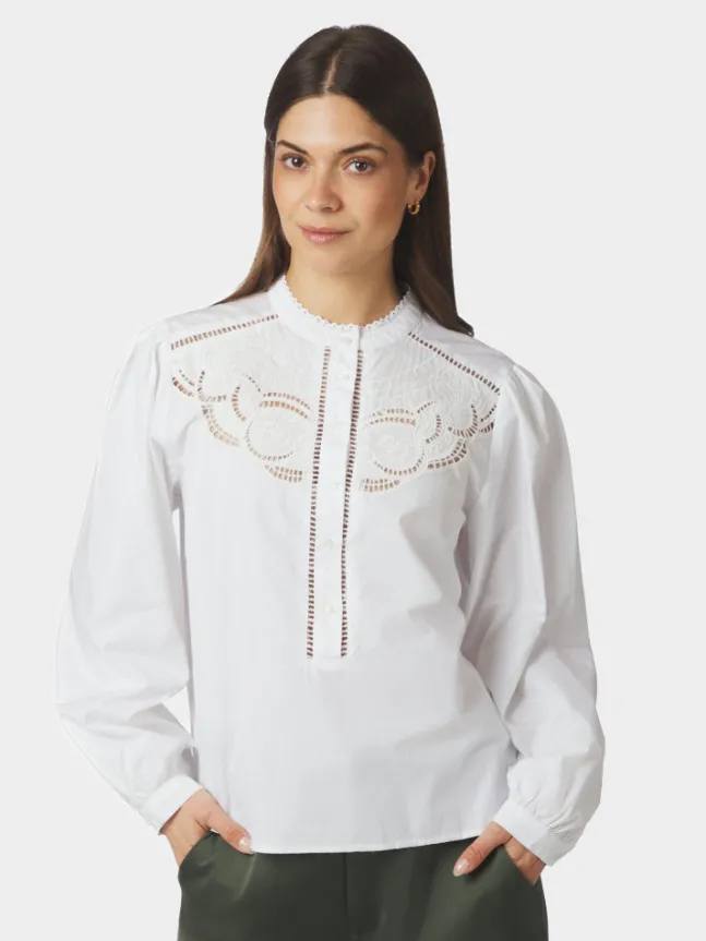 Aneliah C Poplin Emb Blouse White