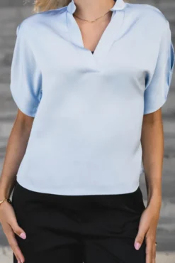 Anelle Heavy Sateen Blouse Light Blue