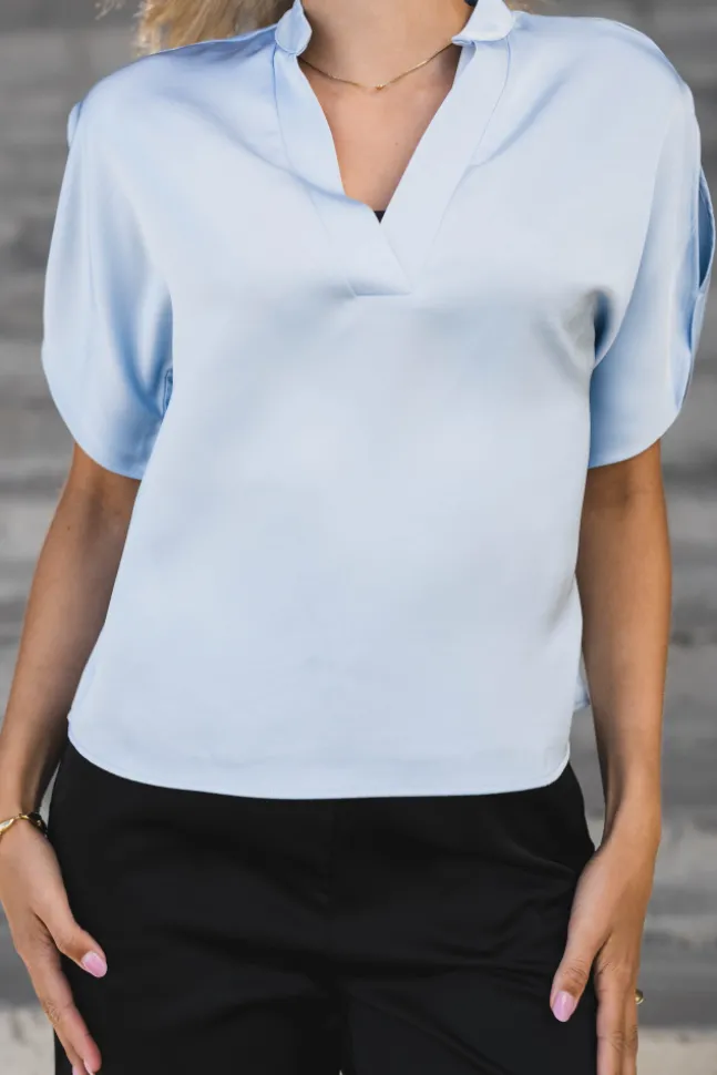 Anelle Heavy Sateen Blouse Light Blue
