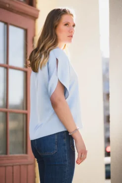 Anelle Heavy Sateen Blouse Light Blue