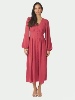 Annelie Solid Crepe Dress Cherry Pink