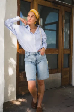 Anne Shirt White With Sky/Navy Stripes