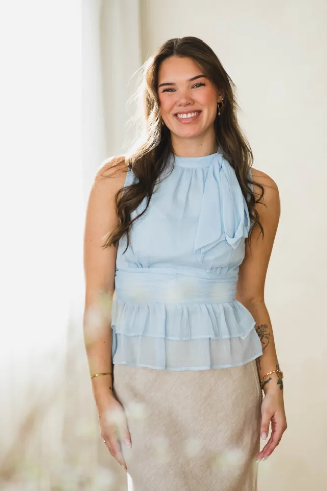 Ansol Solid Chiffon Top Light Blue