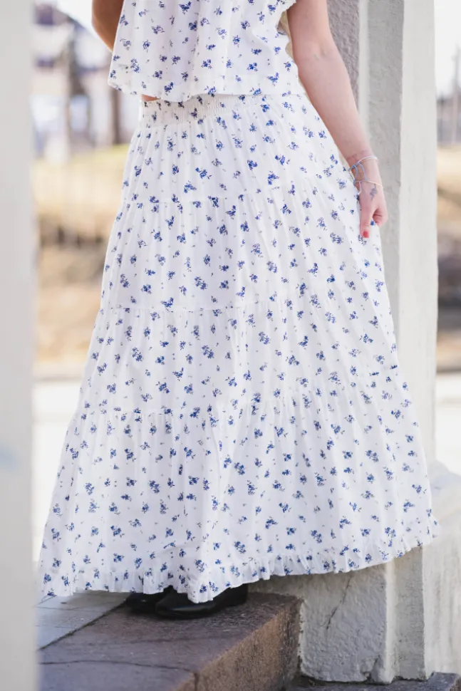 Asta Small Blossom Skirt White Blue
