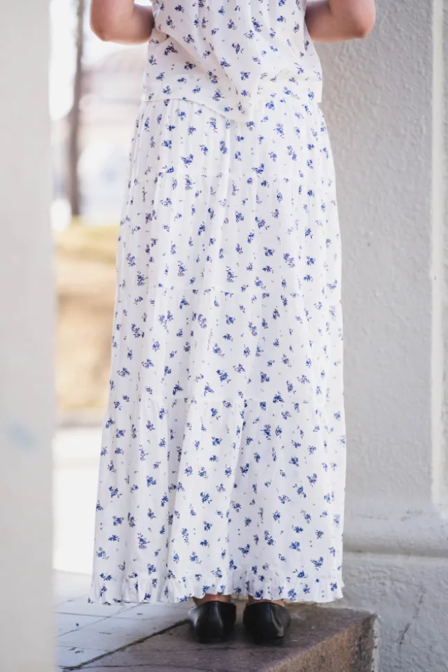 Asta Small Blossom Skirt White Blue