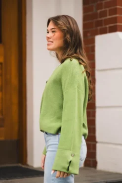 Atari Rib Cardigan Leaf Green