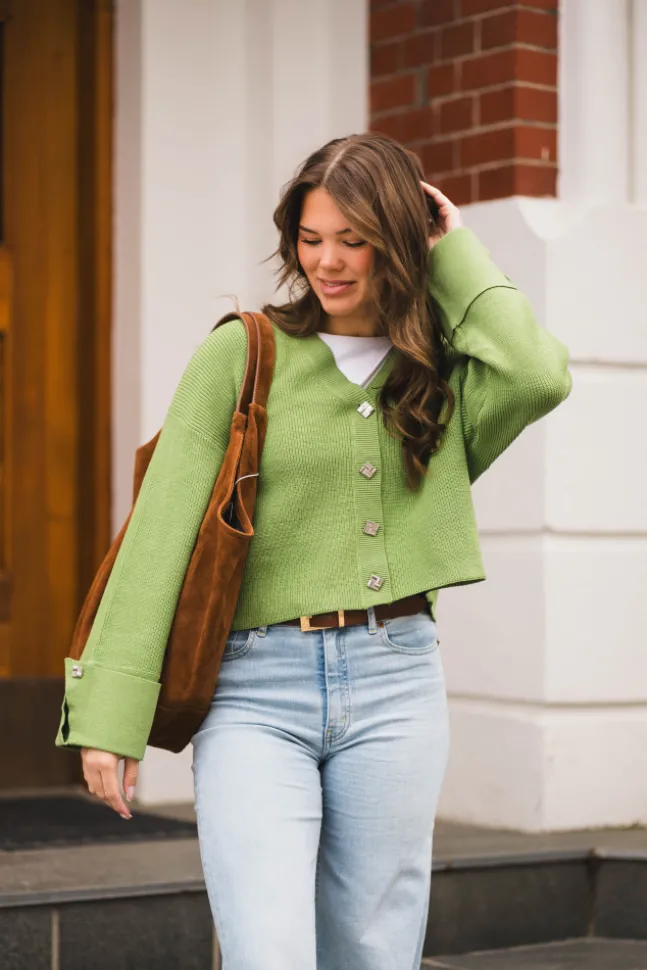 Atari Rib Cardigan Leaf Green