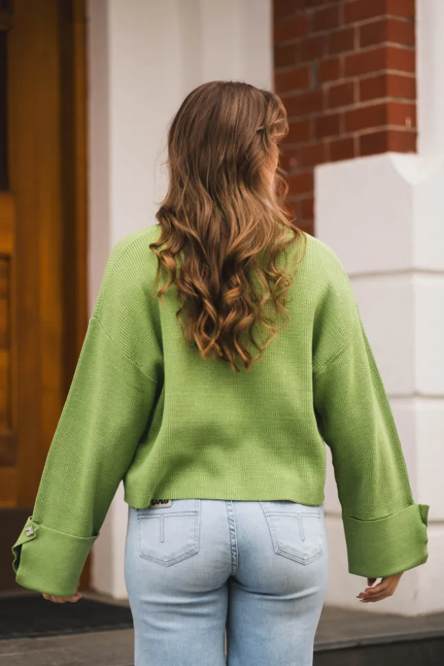Atari Rib Cardigan Leaf Green