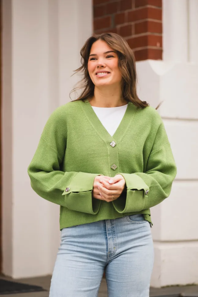 Atari Rib Cardigan Leaf Green