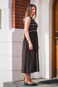 Atika Deco Smock Dress Dark Brown