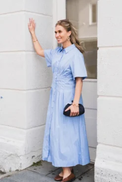 Baia Stripe Poplin Dress Light Blue