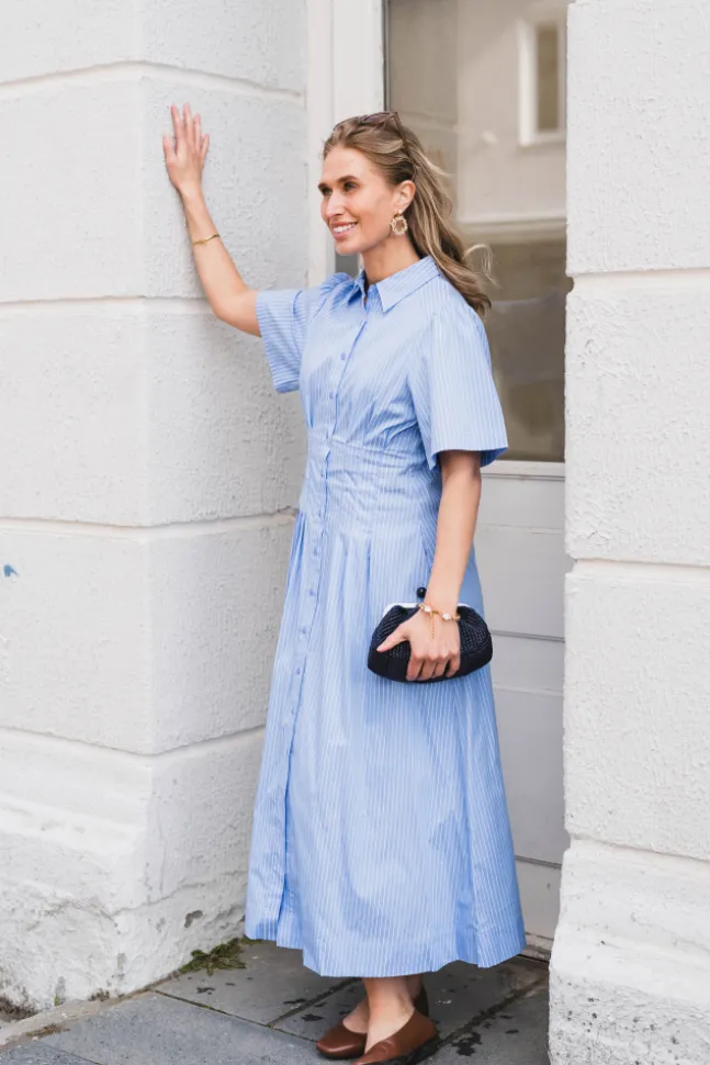 Baia Stripe Poplin Dress Light Blue