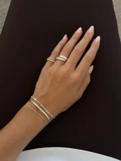 Beaded Zirconia Stacker Ring Silver