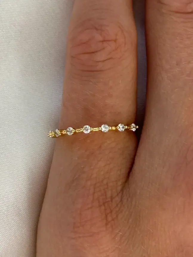 Beaded Zirconia Stacker Ring Gold