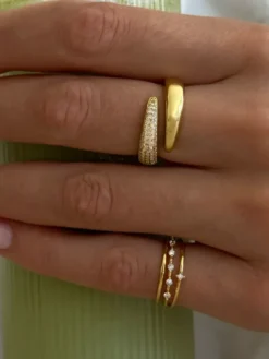 Beaded Zirconia Stacker Ring Gold
