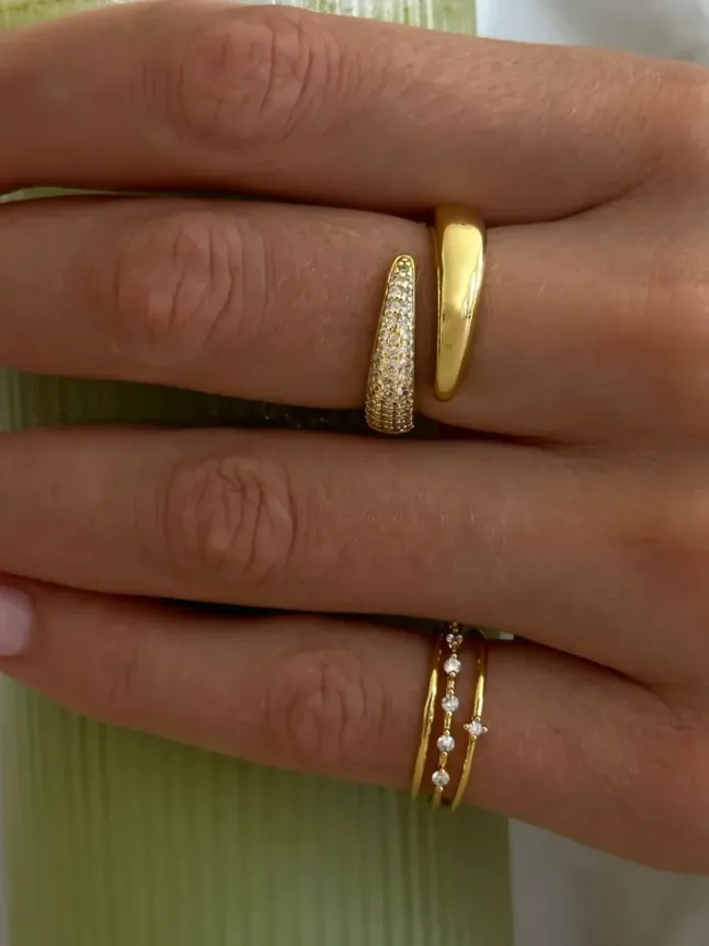Beaded Zirconia Stacker Ring Gold