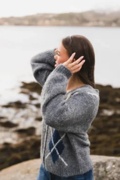 Beleney Small Check Fluff Cardigan Dark Grey