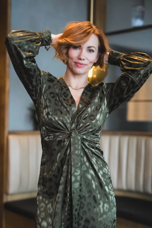 Blair Dress Army Leo Jacquard