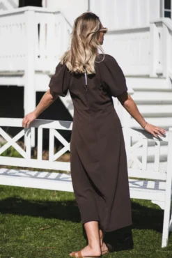 Bomba Structure Solid Dress Dark Brown
