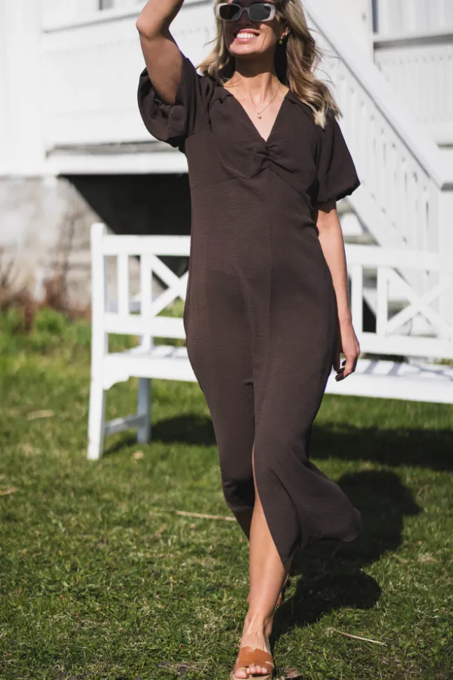 Bomba Structure Solid Dress Dark Brown